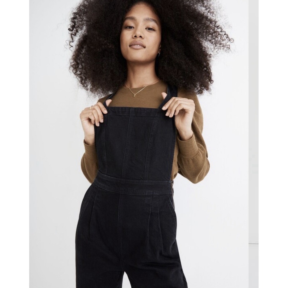 Madewell Skinny Overalls in Lunar Wash Black 12 Women's Denim Side Zip